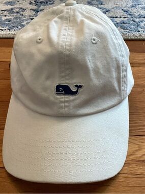 Vineyard Vines White Cap with Navy Whale Embroidery